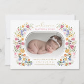 Feminine Boho Wildflower Girl Aankondiging geboort (Voorkant)