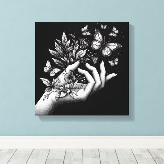 Feminine Butterfly Illustration Minimalist Aesthet Canvas Afdruk (Insitu (Houten vloer))
