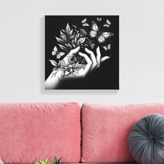 Feminine Butterfly Illustration Minimalist Aesthet Canvas Afdruk (Insitu (Woonkamer))
