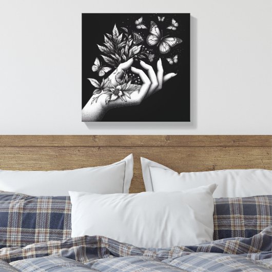 Feminine Butterfly Illustration Minimalist Aesthet Canvas Afdruk (Insitu (Slaapkamer))