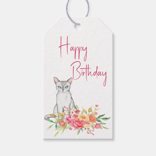 Feminine Cat and Flowers Gift Label Cadeaulabel (Voorkant)