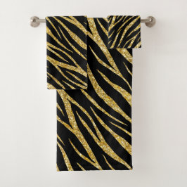 Feminine Chic Luxury Black Gold Classy Zebra Print Bad Handdoek