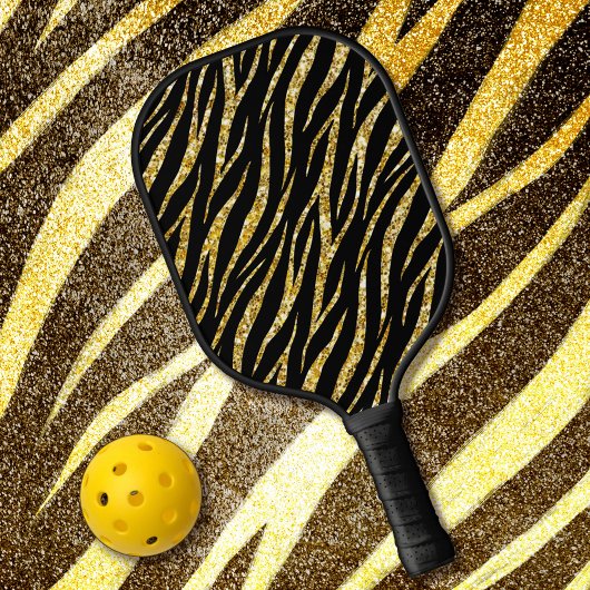 Feminine Chic Luxury Black Gold Classy Zebra Print Pickleball Paddle