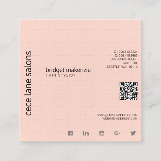 Feminine & Chic | Perzik en grijs Aanbevelingskaartje (Achterkant)