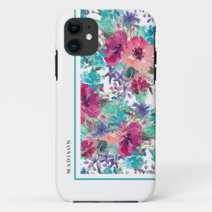 Feminine Colorful Waterverf Floral Pattern iPhone 11 Hoesje