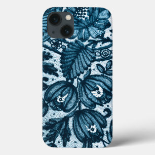 Feminine Elegant Floral Blue Lace iPhone 13 Hoesje
