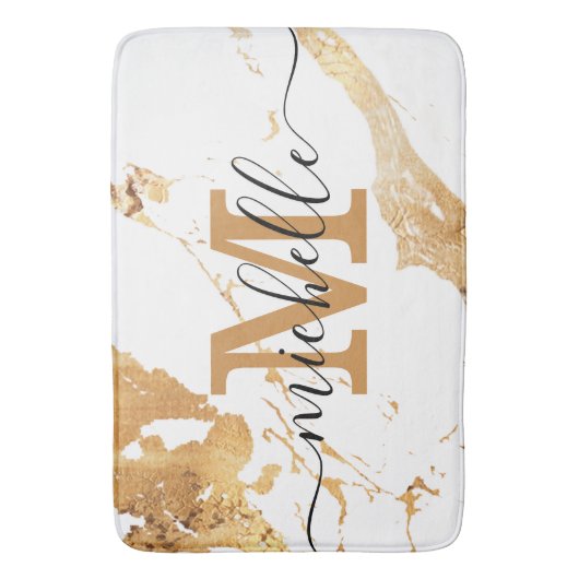 Feminine Elegant White Gold Script Monogram Letter Badmat (Voorkant Verticaal)