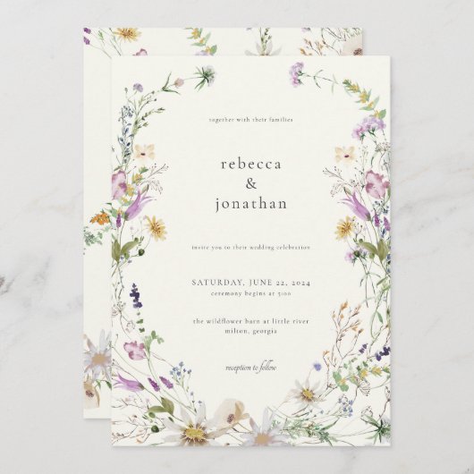 Feminine Fleur sauvage Faire-part de mariage Print (Devant / Derrière)