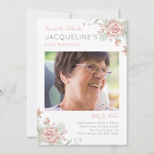 Feminine Floral 60e anniversaire Invitation (Devant)