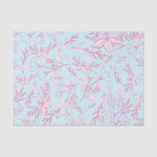  Feminine Floral Pattern Roze en Blauw Tissuepapier (Voorkant)