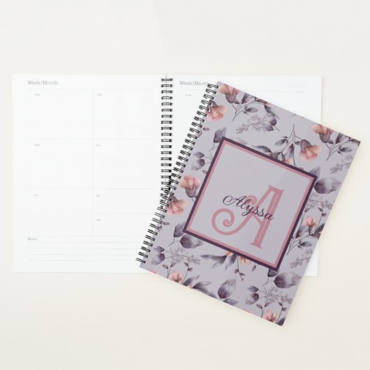 Feminine Florale Violet Monogramme Initial & Nom (Devant avec enveloppe)