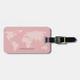 FEMININE GIRLY BLUSH PINK ROSE GOLD WERELDKAART BAGAGELABEL