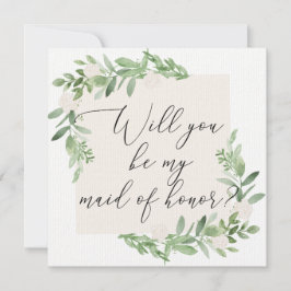 Feminine greenery and blush Maid of Honor Kaart