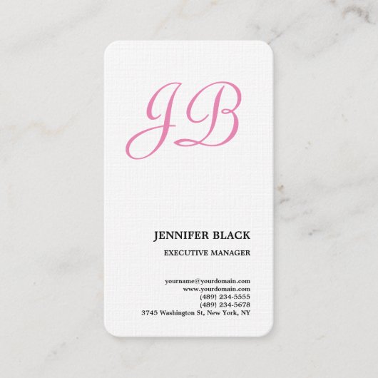 Feminine Linen Monogrammed Minimalist Modern Plain Visitekaartje (Voorkant)