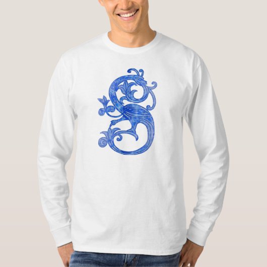  Feminine Medieval Blue Fantasy Dragon T-shirt (Voorkant)