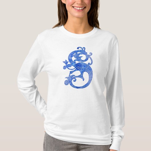 Feminine Medieval Blue Fantasy Dragon T-shirt (Voorkant)