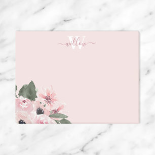 Feminine Moderne Monogram Roze Floral Post-it Note
