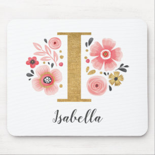 Feminine Monogram Initiaal Roze Gold Letter i Muismat
