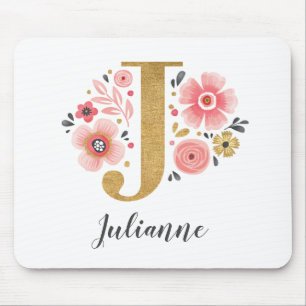 Feminine Monogram Initial Pink Gold Letter J Muismat