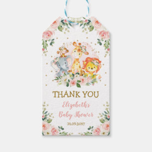 Feminine Oerwoud Dieren Roze Florenz Baby shower Cadeaulabel
