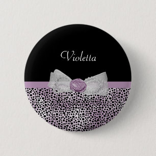 Feminine Paarse Cheetah Print Girly Bow and Name Ronde Button 5,7 Cm