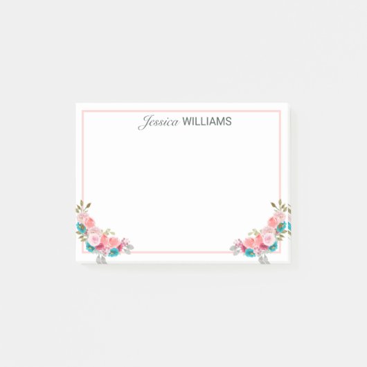 Feminine Pink Blue Rose Bouquet Waterverf Post-it® Notes (Voorkant)