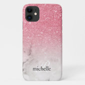 Feminine Pink Glitter Ombre Marble Monogram Case-Mate iPhone Case (Achterkant)