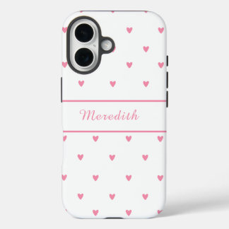 Feminine Pink Heart Personalized iPhone 16 Hoesje
