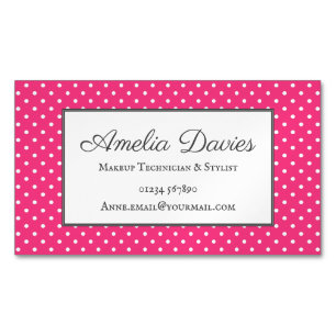 Feminine Pink Retro Polka Dot Visitekaartje Magnet Magnetisch Visitekaartje