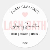Feminine Pink Script Logo Lash Extensions Cleanser Ronde Sticker (Voorkant)
