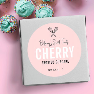 Feminine Pink & White Desserts Packaging Design Ronde Sticker