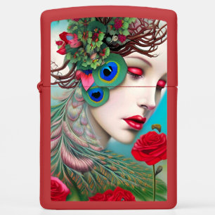 Feminine Red Lips and Rozen Peacock Abstract