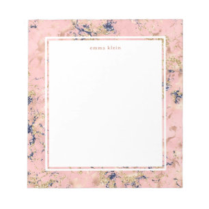 Feminine Roos Gold Blush Pink Blue Marmer Name Notitieblok