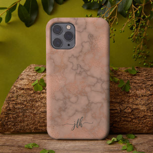 Feminine Roos Marmer en Metallic met Monogram iPhone 13 Pro Max Hoesje