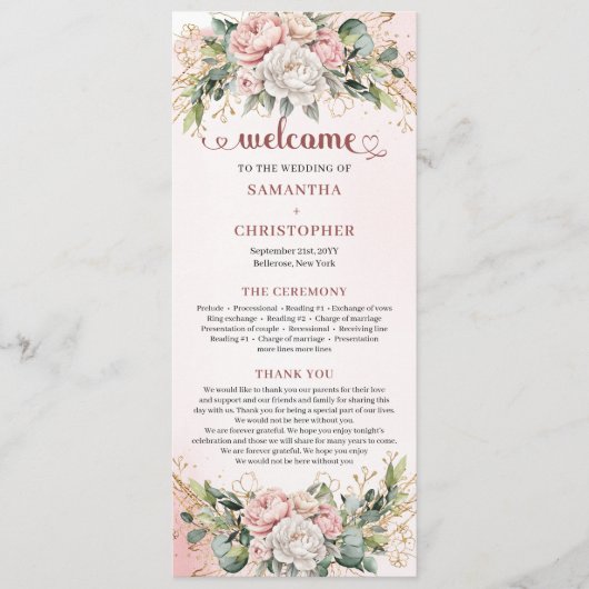 Feminine Rose Gold Flowers Eucalyptus Program Programma (Voorkant)