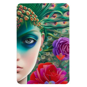 Feminine schoonheid Blauwgroen veren hoofdadres Magneet