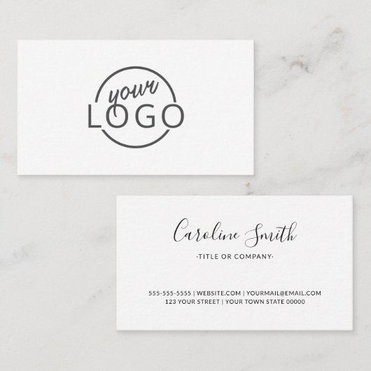 Feminine script aangepaste logo modern wit minimaa visitekaartje (Voorkant / Achterkant)