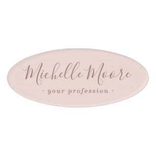 Feminine script elegant blush pink naambadge
