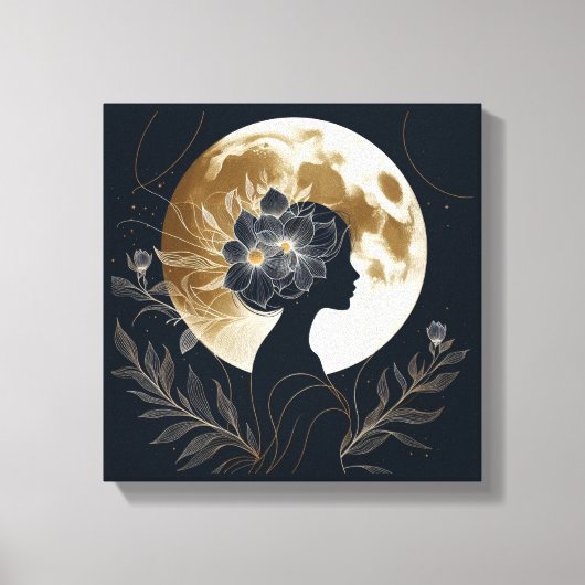 Feminine Silhouette with Golden Moon Elegance Canvas Afdruk (Voorkant)