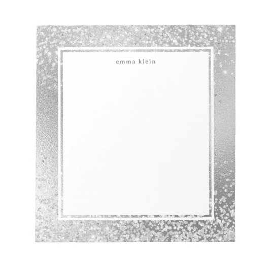 Feminine Silver Glitter Metallic Graphic Name Notitieblok (Voorkant)