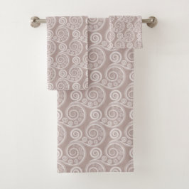 Feminine Silver-Roze Curly Swirls Towel Set Bad Handdoek
