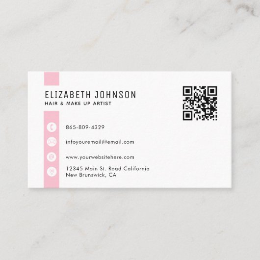 Feminine Sweet Pink Minimalist Simple QR Code Visitekaartje (Voorkant)