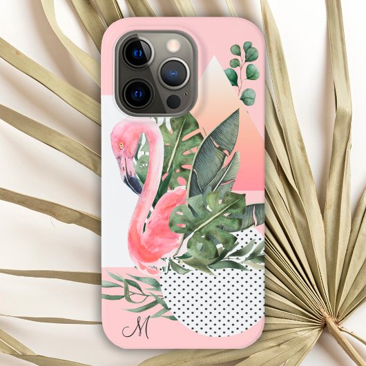 Feminine Tropical Flamingo met Monogram Case-Mate iPhone Case