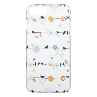 Feminine vogels op een draad en bloemen 	iPhone 8 plus / 7 plus hoesje