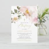 Feminine Waterverf Blush Flowers Girl Christening Kaart (Staand voorkant)