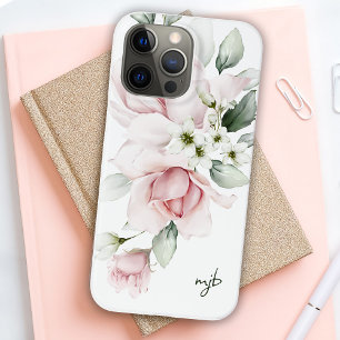 Feminine Waterverf Floral met Monogra-Initialen Case-Mate iPhone 14 Pro Max Hoesje