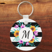 Feminine Waterverf Flowers Custom Monogram Sleutelhanger (Voorkant)