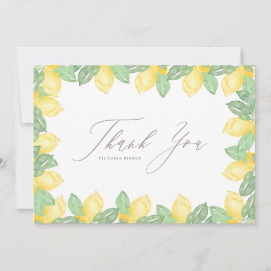 Feminine Waterverf Lemon Lijst Weddenschap Bedankkaart (Voorkant)