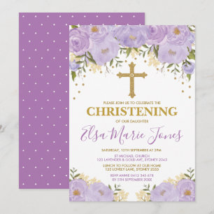 Feminine Waterverf Purple Flowers Christening Kaart