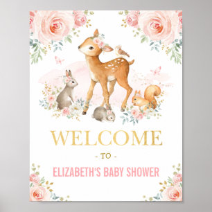Feminine Waterverf Woodland Roze Floral Baby Girl Poster